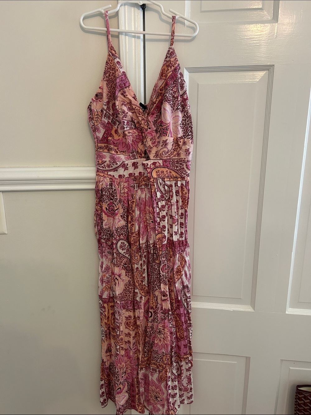 Pink Paisley Maxi Dress with V-Neck